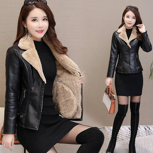 Winter Warm Pu Leather Velvet Short Jackets for Women