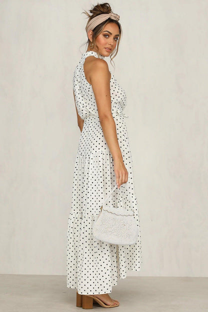 Summer Sleeveless High Neck Ruffled Long Dresses-STYLEGOING