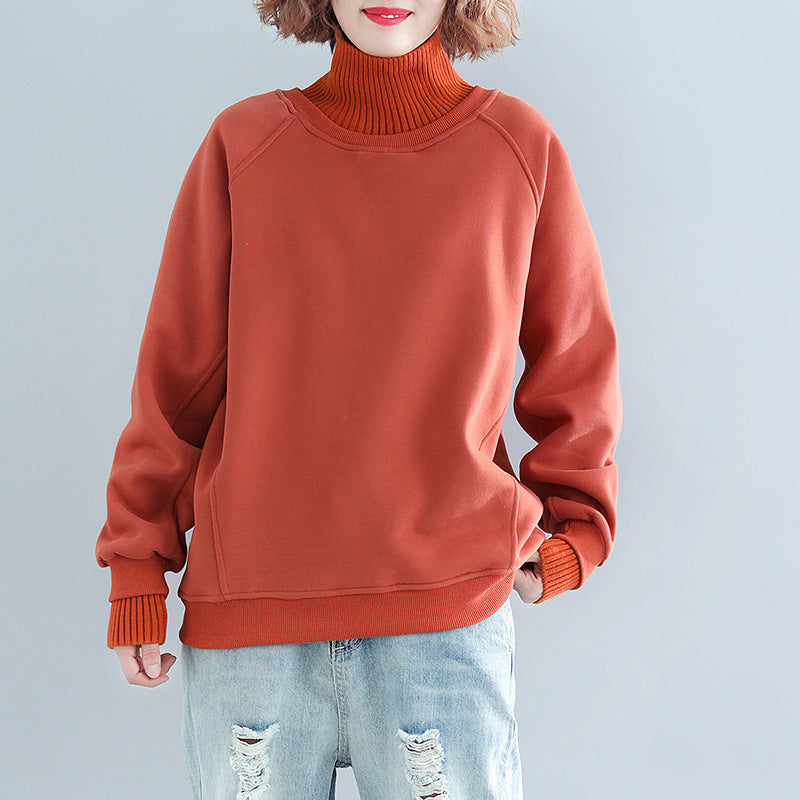 Women High Neck Velvet Plus Sizes Hoodies