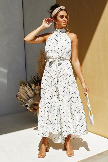 Summer Sleeveless High Neck Ruffled Long Dresses-STYLEGOING
