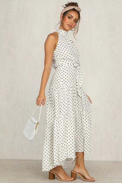 Summer Sleeveless High Neck Ruffled Long Dresses-STYLEGOING