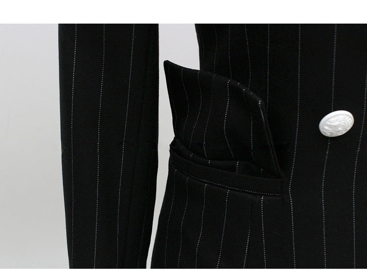 Fashion Black Striped Office Lady Outfits Sets