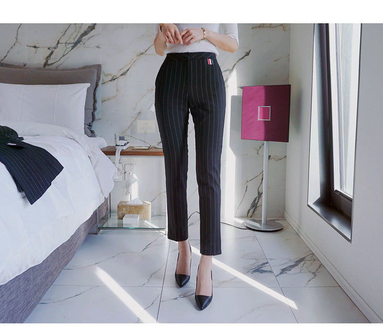 Fashion Black Striped Office Lady Outfits Sets