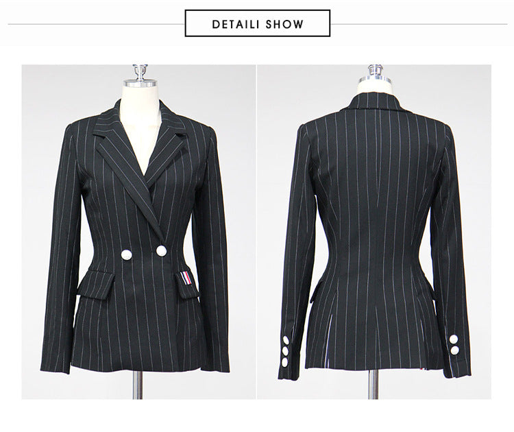 Fashion Black Striped Office Lady Outfits Sets