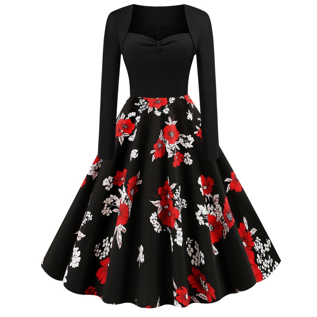 Vintage Long Sleeves Floral Print Dresses-STYLEGOING