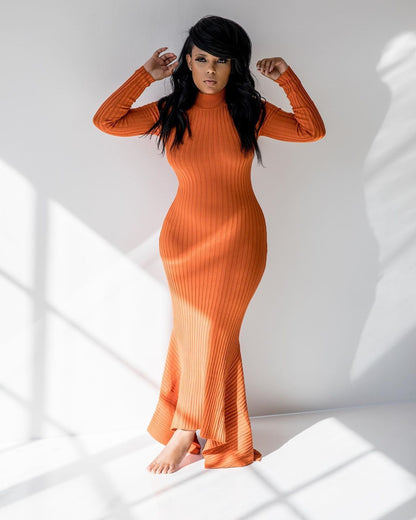 Sexy High Neck Long Knitted Dresses