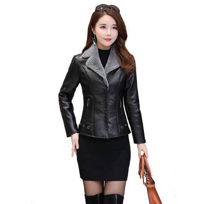 Winter Warm Pu Leather Velvet Short Jackets for Women