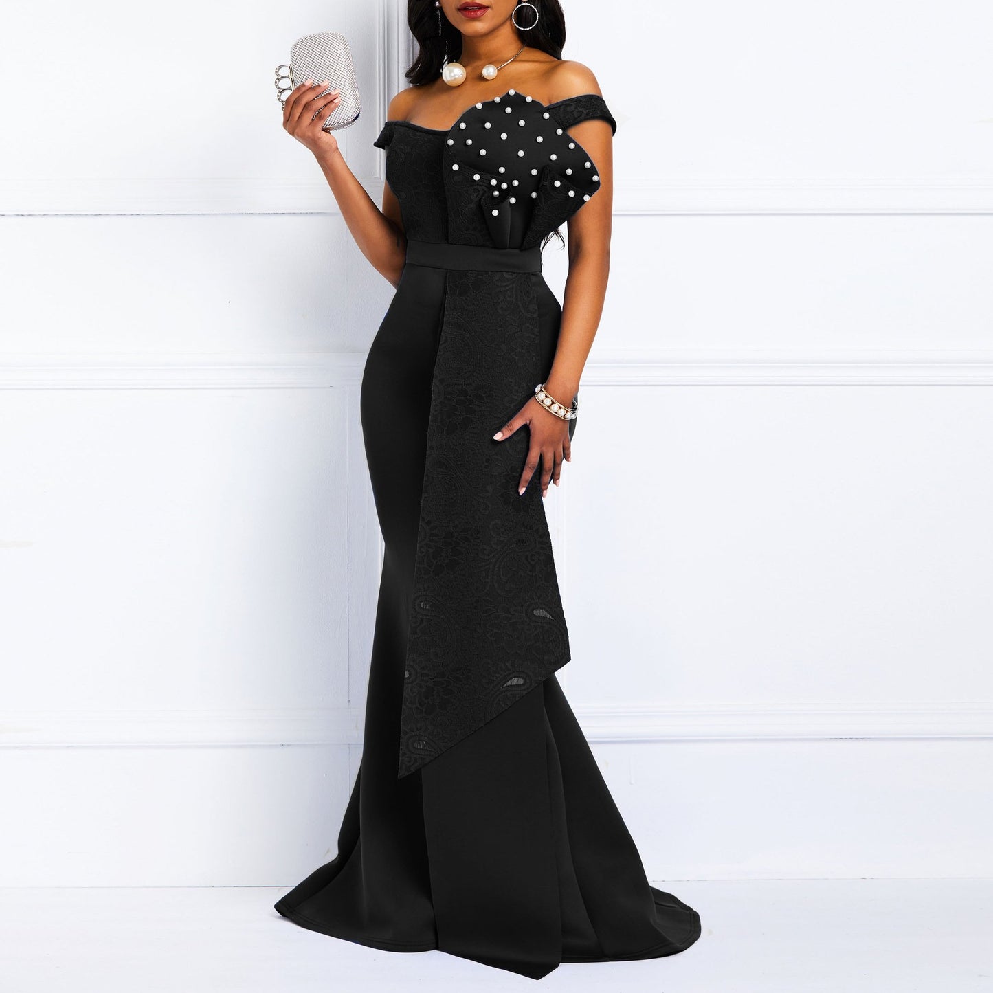 Sexy Off The Shoulder Lace Jewelry Bodycon Party Dresses-STYLEGOING