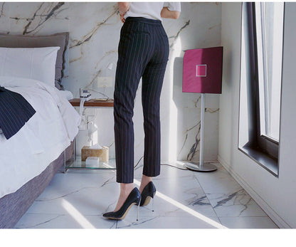 Fashion Black Striped Office Lady Outfits Sets
