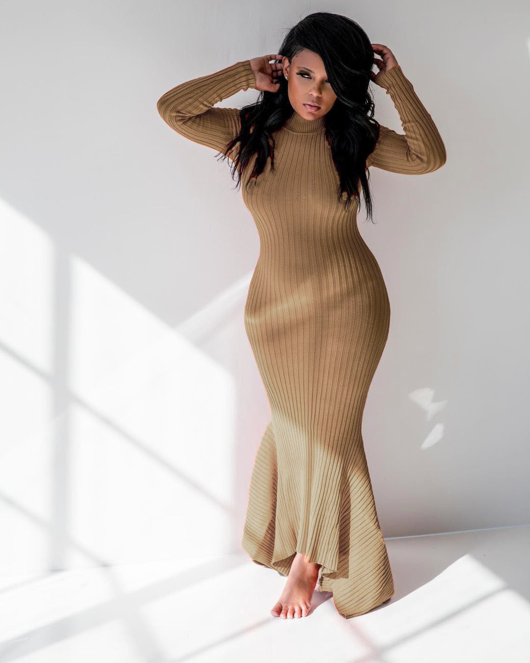 Sexy High Neck Long Knitted Dresses