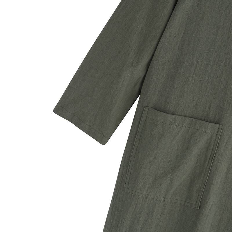 Vintage Linen Ling Sleeves Women Midi Dresses