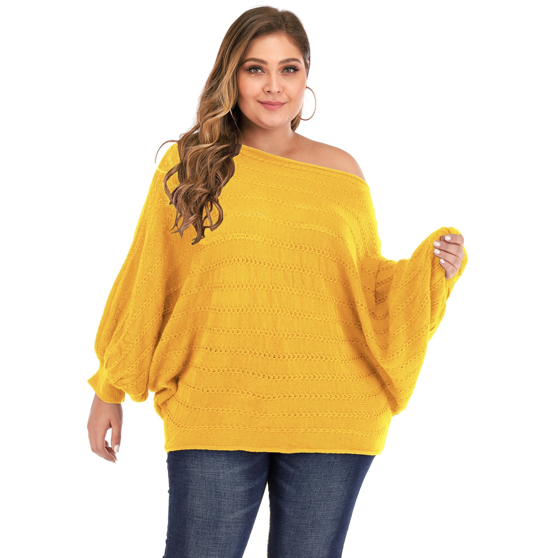 Women One Shoulder Plus Size Sweaters-STYLEGOING