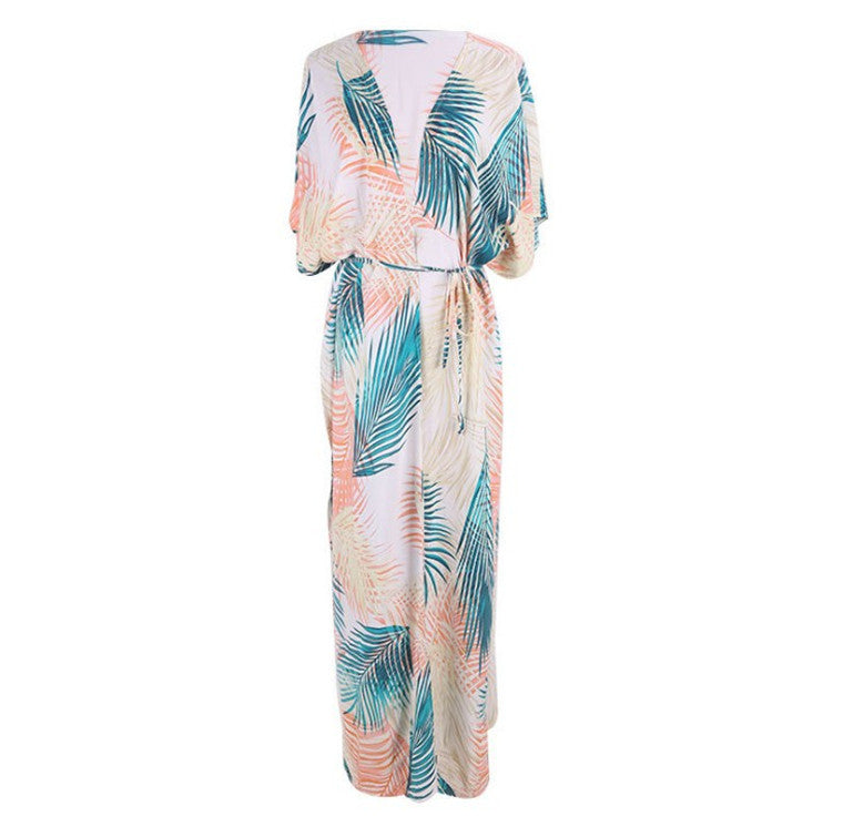 Colorful Leaf Design Summer Holiday Kimono Cover Ups