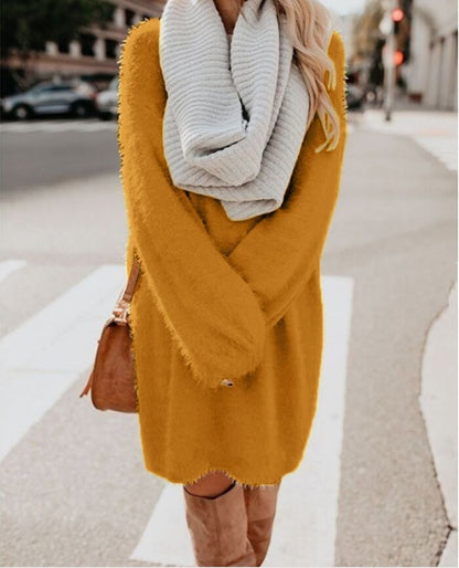 Casual Women Round Neck Plush Long Sweaters