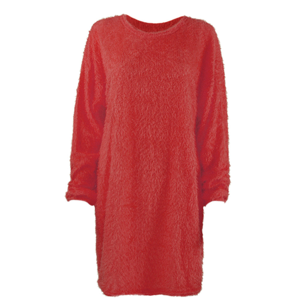 Casual Women Round Neck Plush Long Sweaters
