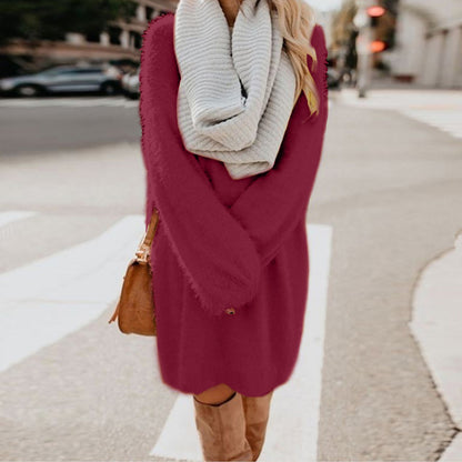 Casual Women Round Neck Plush Long Sweaters
