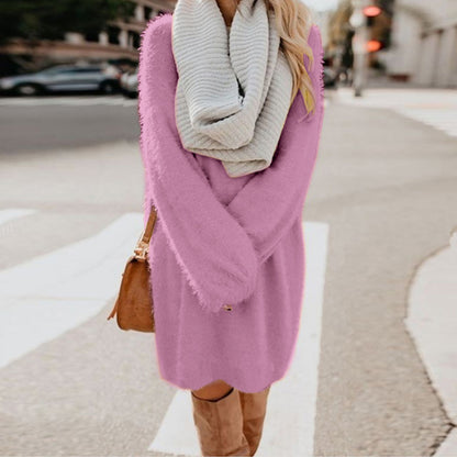 Casual Women Round Neck Plush Long Sweaters