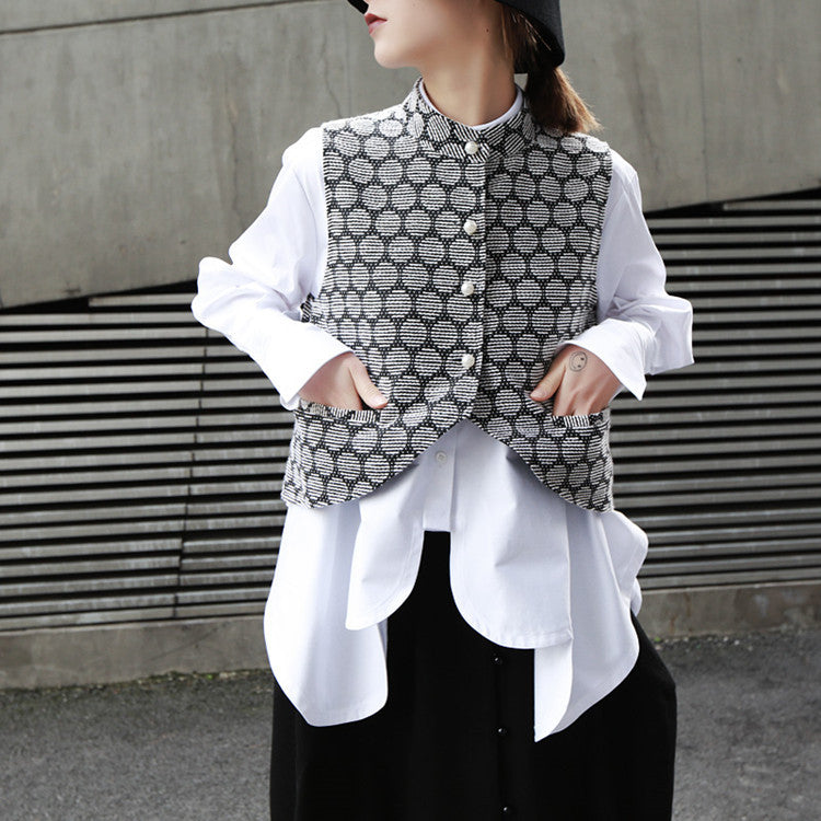 Designed Vintage Stand Collar Women Vest