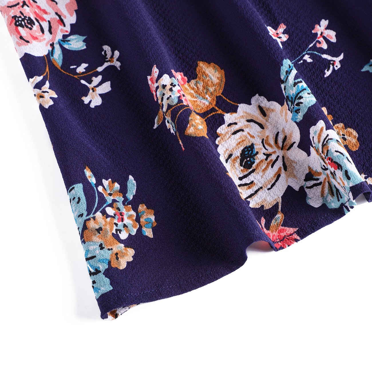 Women Floral Print Navy Blue Chiffon Long Sleeves Fall Dresses