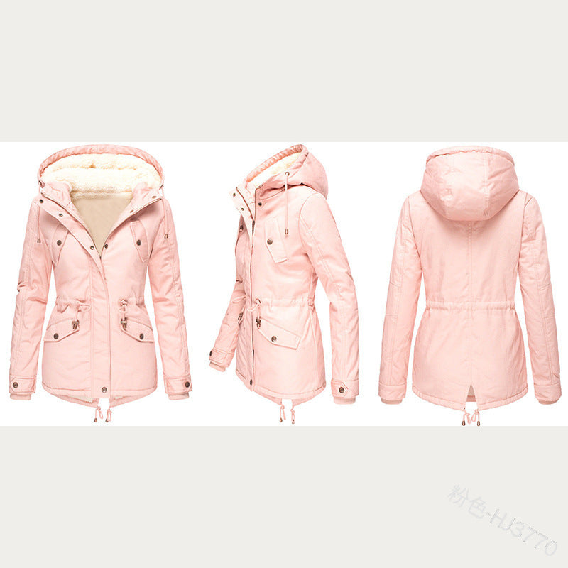 Casual Women Drawstring Hoody Cotton Overcoat for Winter