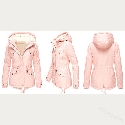 Casual Women Drawstring Hoody Cotton Overcoat for Winter