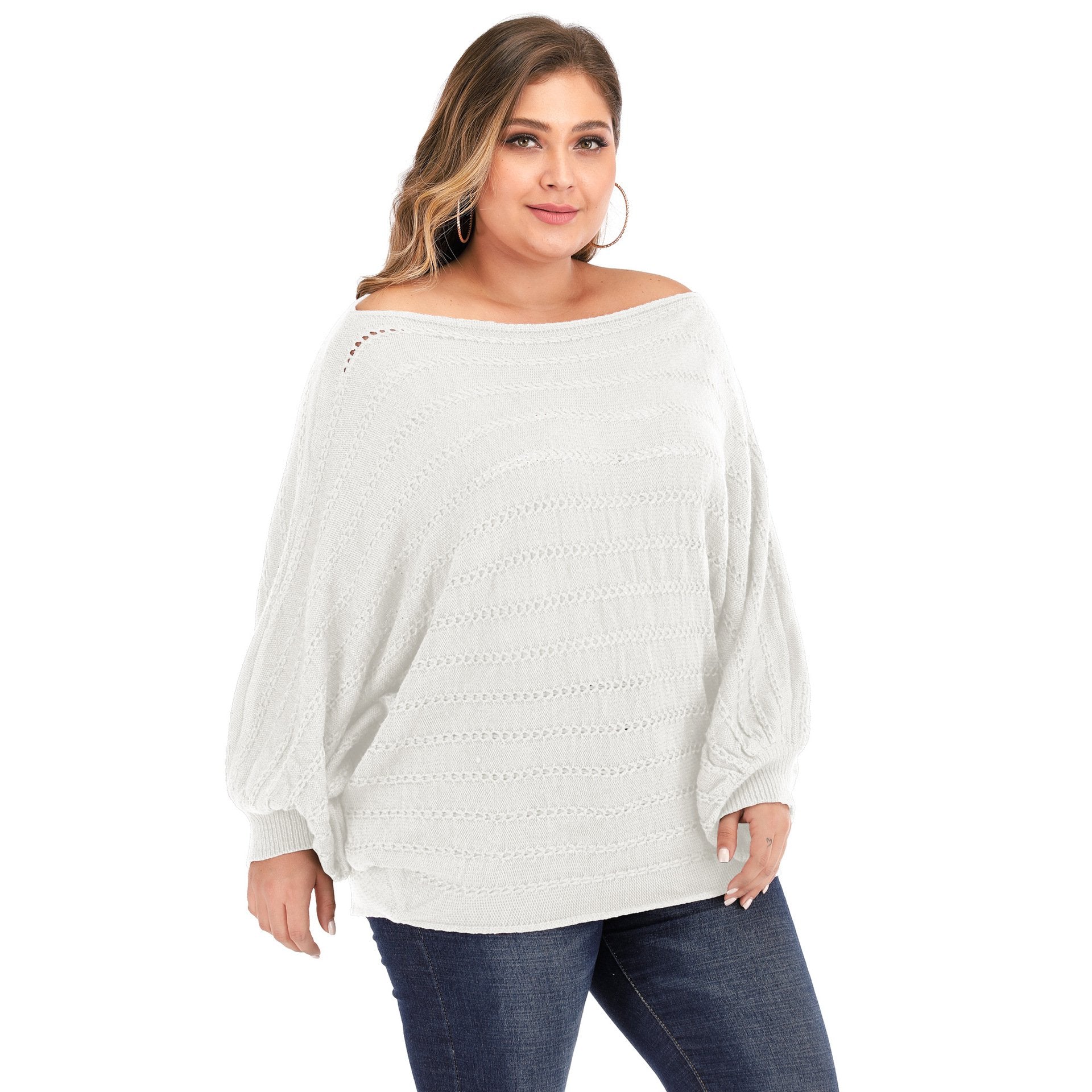 Women One Shoulder Plus Size Sweaters-STYLEGOING