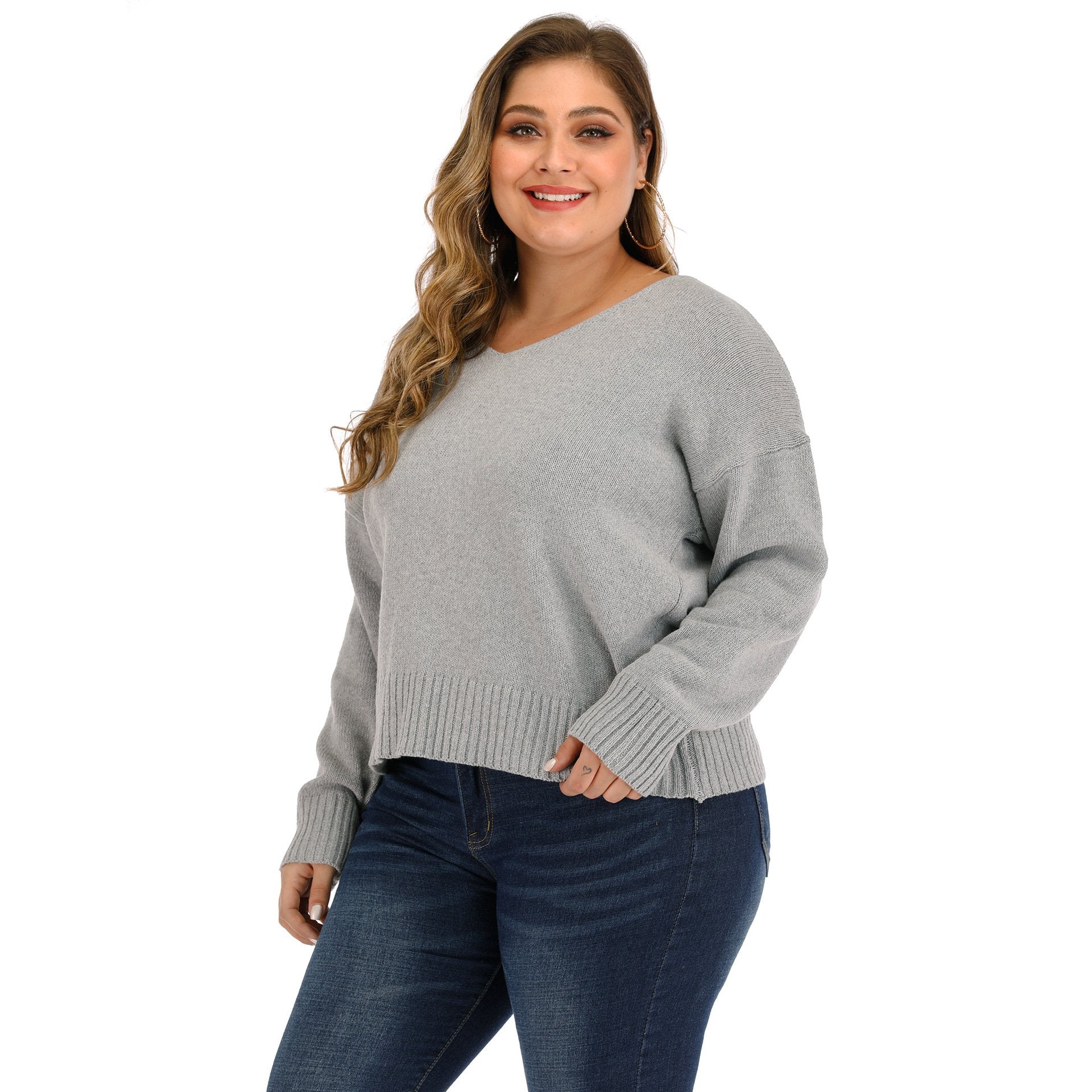 Gray Women Backless Plus Size Sweatrers-STYLEGOING