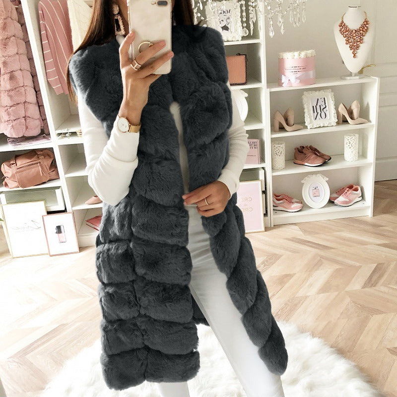 Artificial Fur Warm Winter Long Vest for Women