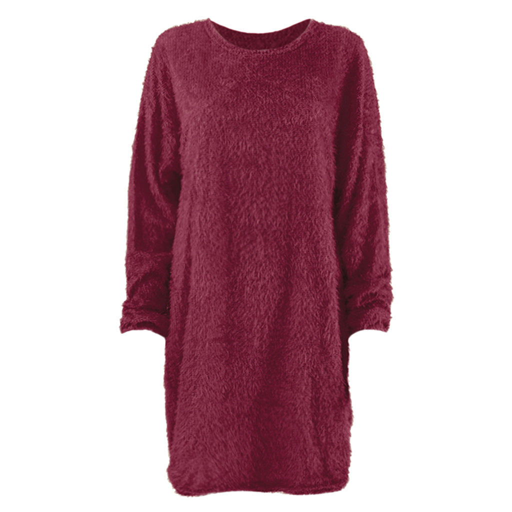 Casual Women Round Neck Plush Long Sweaters