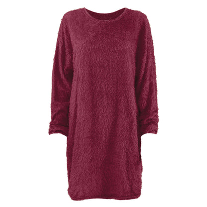 Casual Women Round Neck Plush Long Sweaters
