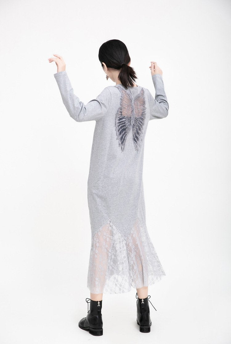 Women Angel Wings Lace Long Dresses