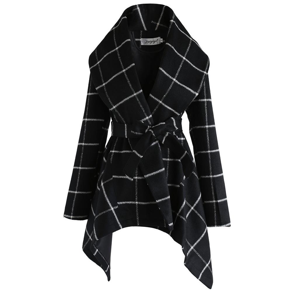 Women Loose Plaid Long Trenchcoat-STYLEGOING