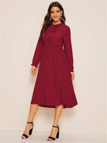 Red Casual Long Sleeves Fall Dresses