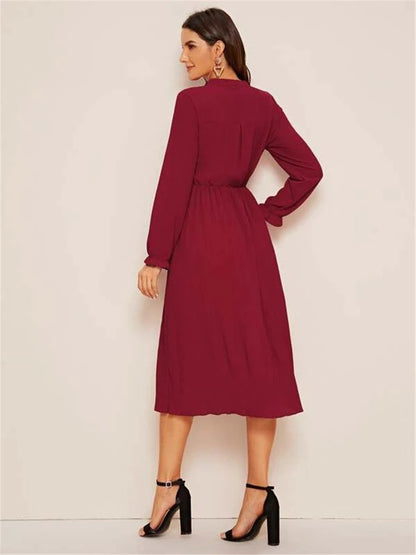 Red Casual Long Sleeves Fall Dresses