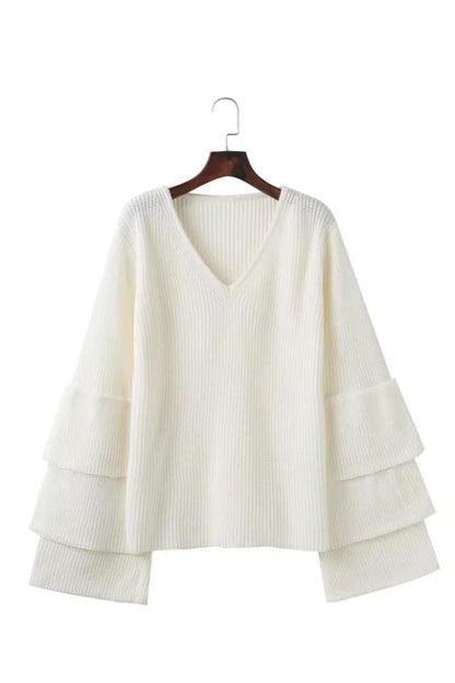 Women Bell Sleeves Fall Knitting Sweaters-STYLEGOING