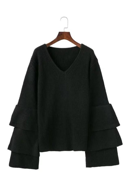 Women Bell Sleeves Fall Knitting Sweaters-STYLEGOING