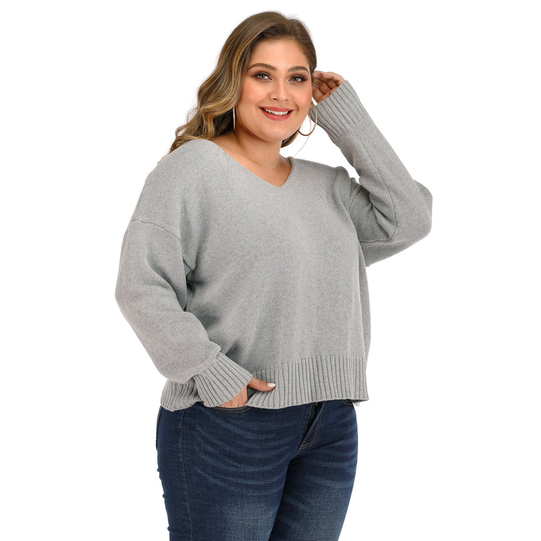 Gray Women Backless Plus Size Sweatrers-STYLEGOING