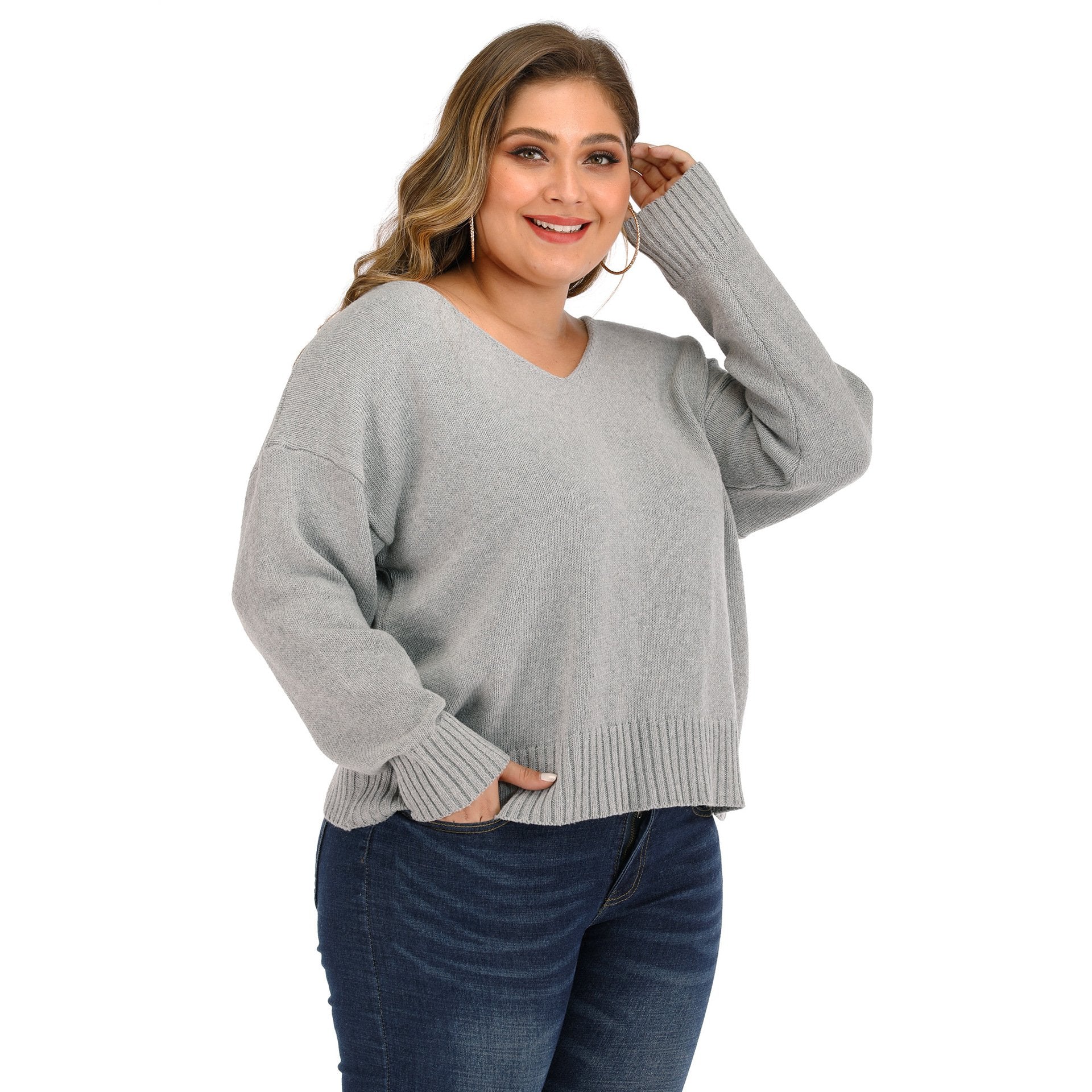 Gray Women Backless Plus Size Sweatrers-STYLEGOING