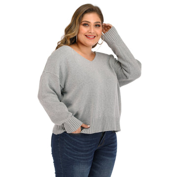 Gray Women Backless Plus Size Sweatrers-STYLEGOING