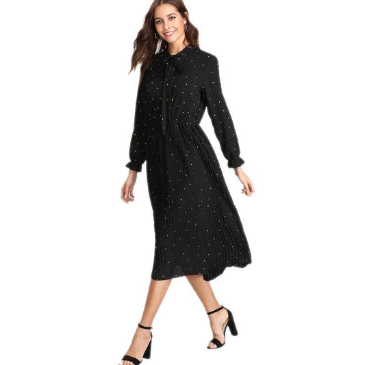 Black Dot Print Women Elegant Long Fall Dresses