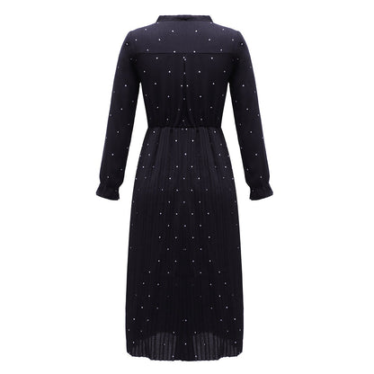 Black Dot Print Women Elegant Long Fall Dresses