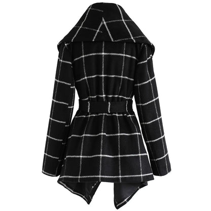 Women Loose Plaid Long Trenchcoat-STYLEGOING