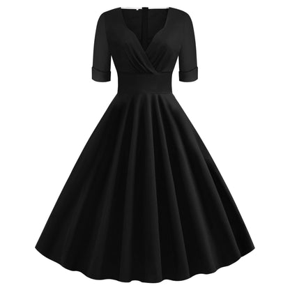 Vintage Short Sleeves V Neck Ball Dresses-STYLEGOING