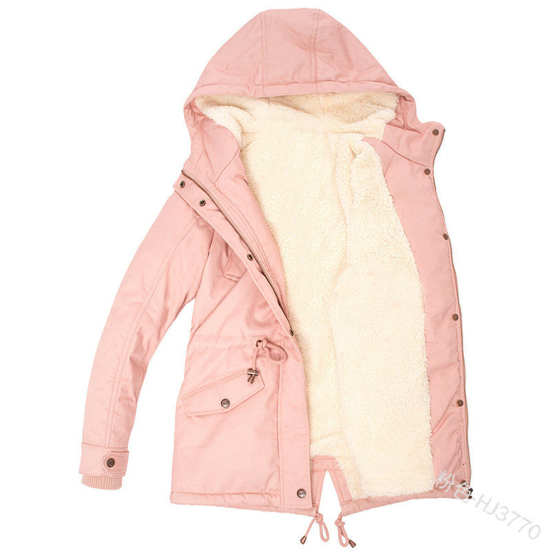 Casual Women Drawstring Hoody Cotton Overcoat for Winter