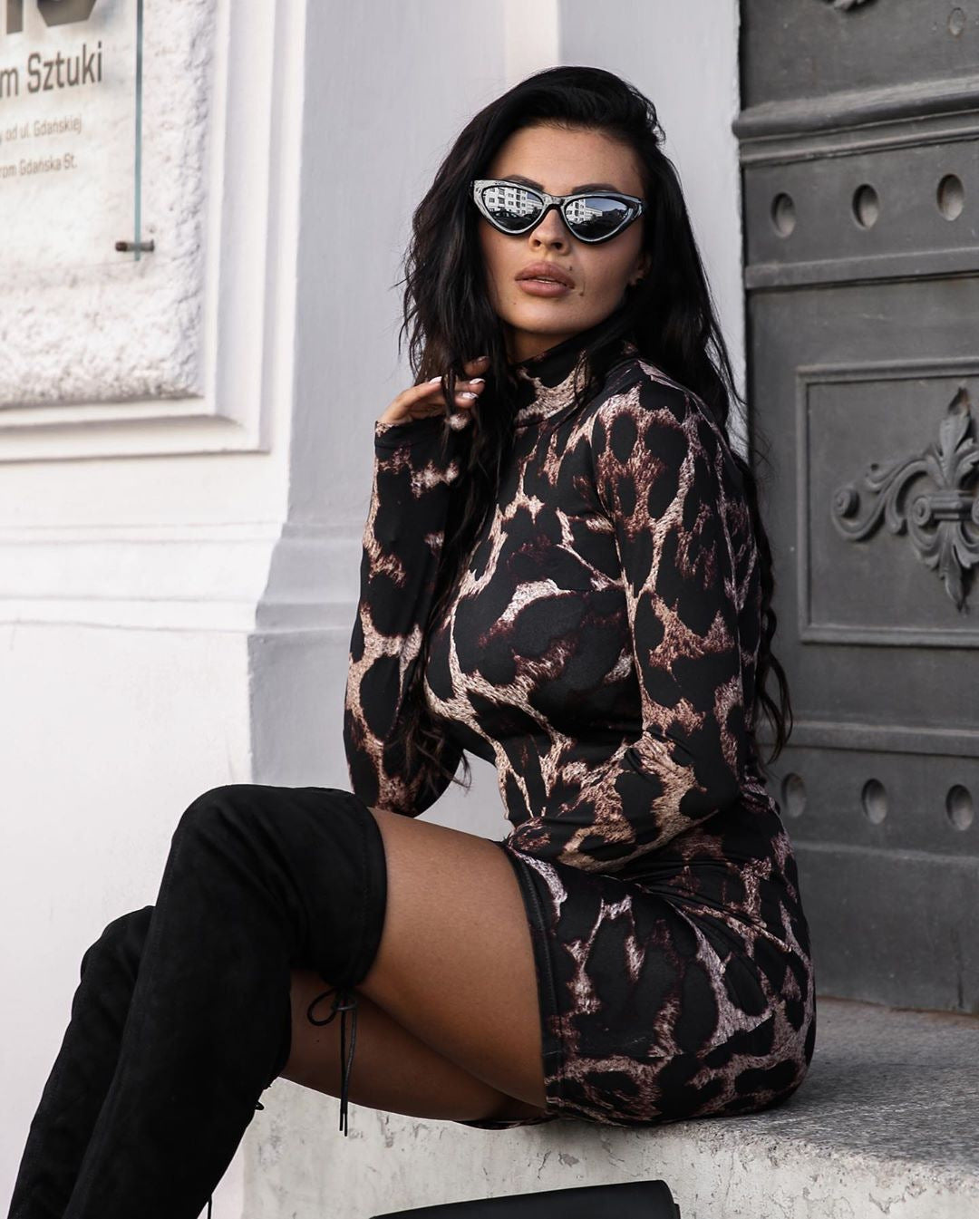 Sexy Snake Print Long Sleeves Sheath Dresses