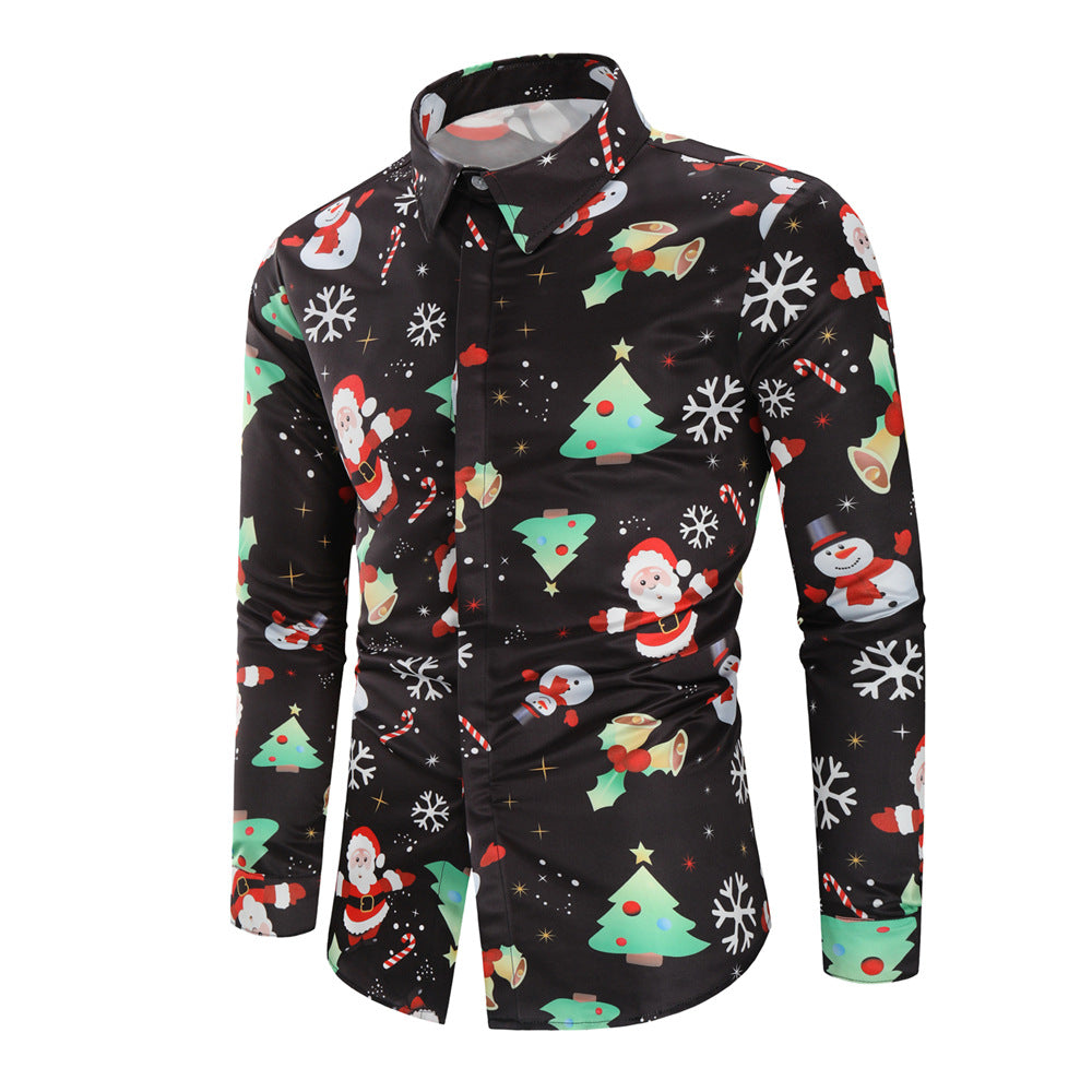 Merry Christmas Santa Claus 3D Print Men's  Long Sleeves Shirts