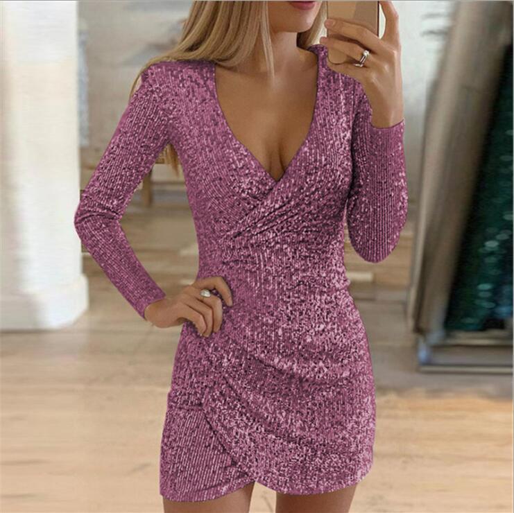 Sexy Sequins Deep V Neck Short Dresses