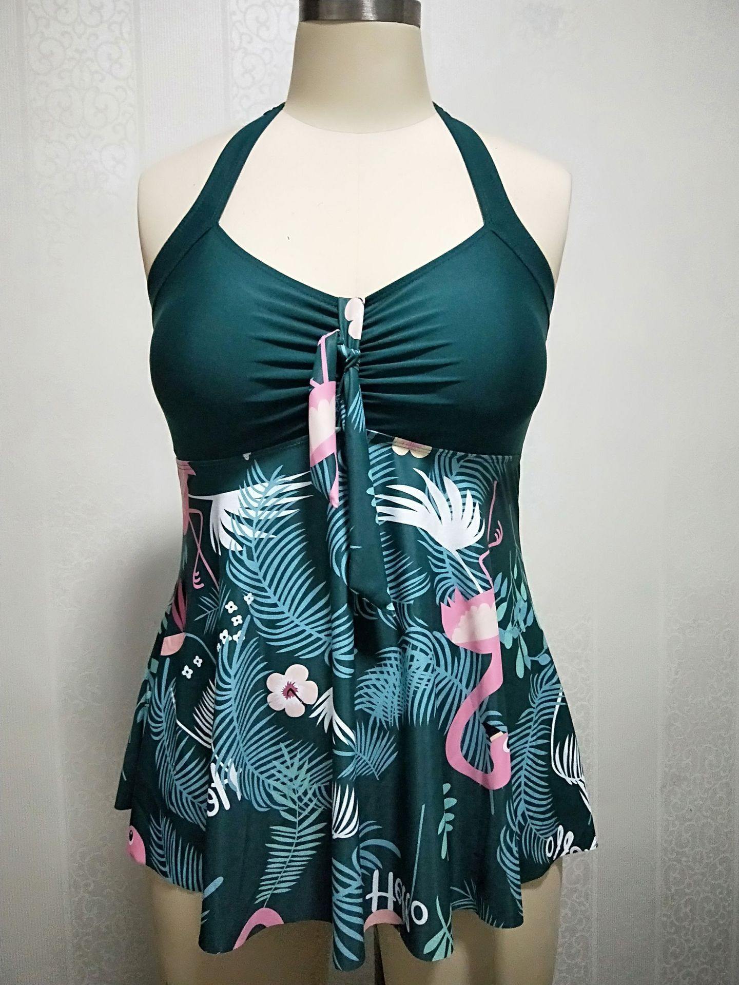 Plus Size Women Flamingo Print Tankini-STYLEGOING