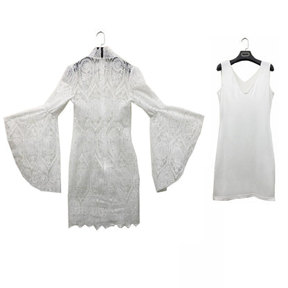 White Lace Trumpet Sleeves Women Party Dresses