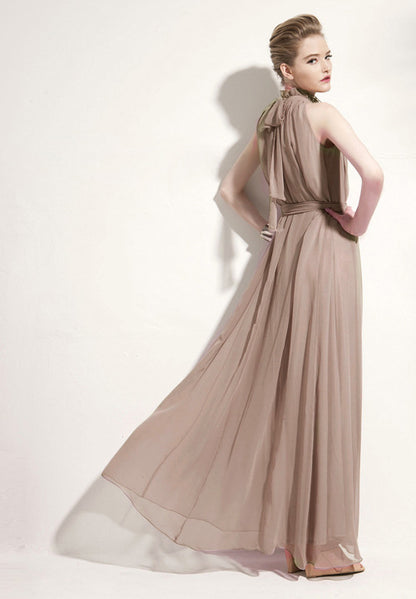 Casual Chiffon Halter Long Boho Dresses with Belt